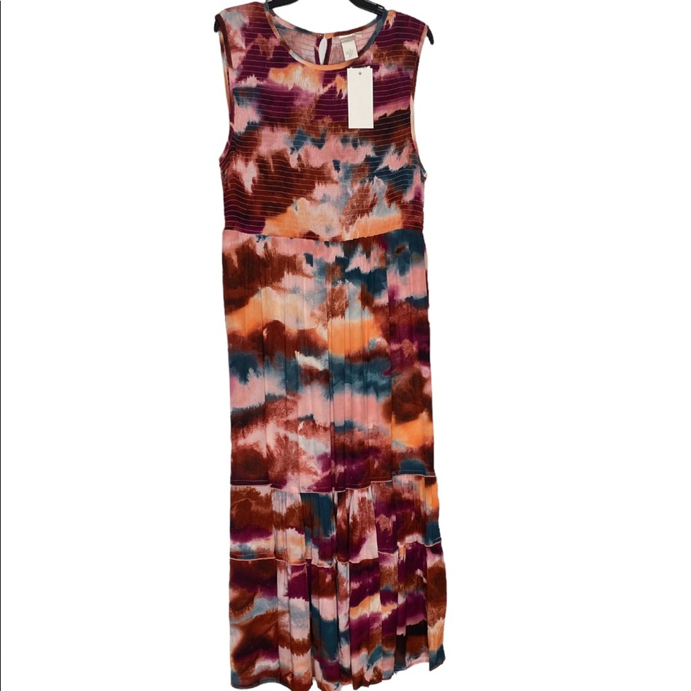 Brand New! ady P Sleeveless Printed Dress with Tiered Looking Bodice. Size 1X - Picture 2 of 8